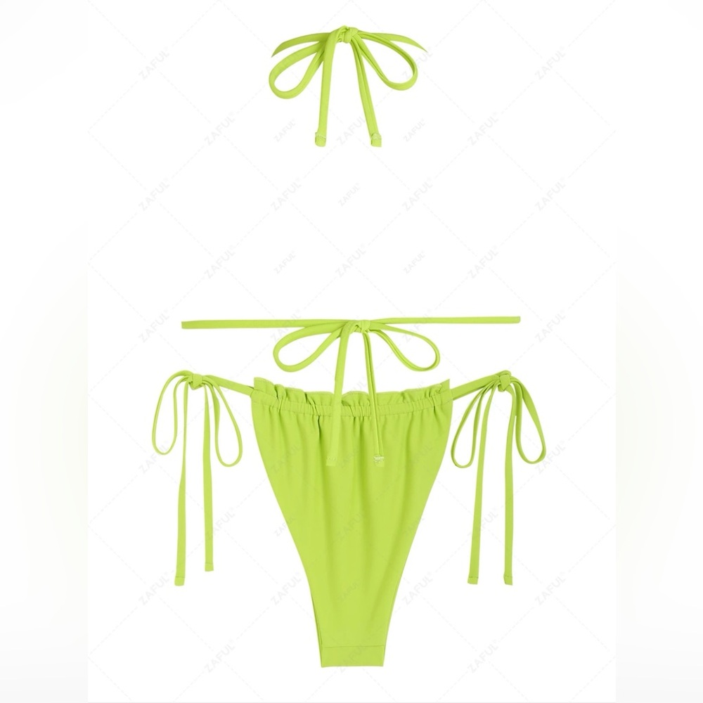 Zaful Green Bandeau Bikini Set with Ruched Details - Picture 4 of 6